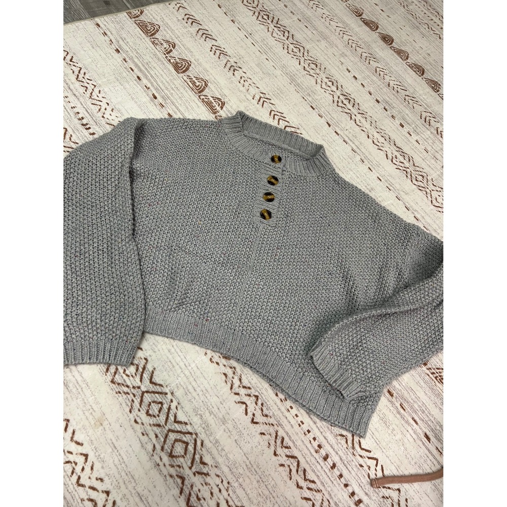 SHEIN Women's Gray Textured Button Neck Knit Sweater Large‎